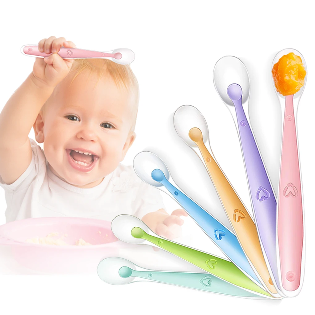 

Soft Silicone Baby Feeding Spoon Candy Color Temperature Sensing Spoon Children Food Baby Spoons Feeding Dishes Feeder Flatware