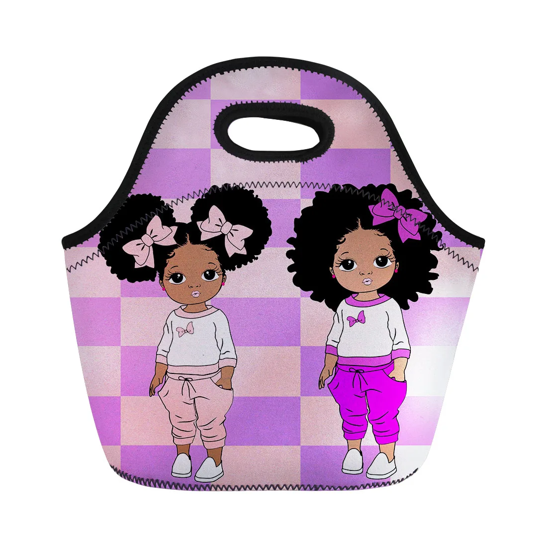 

2021 School Lunch Box Cooler Bag Insulated Black African American Girls Printed Bag And Lunch Bags For Kids School Girl, Picture