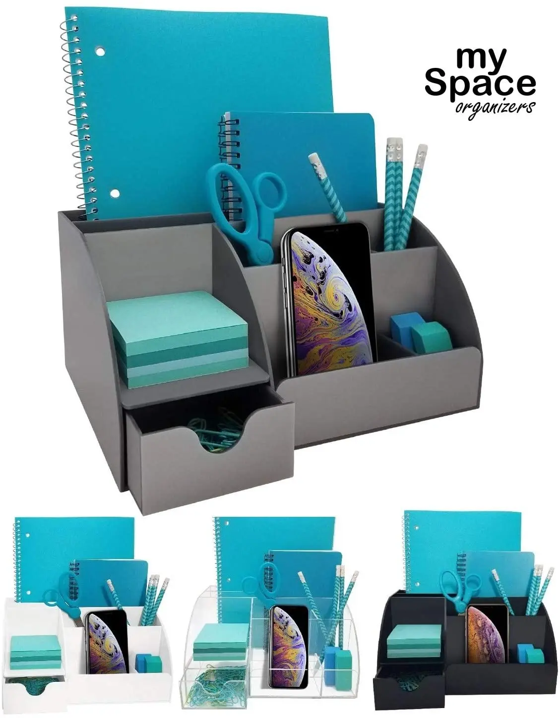 Gray Enhance Your Office Decor with This Desktop Organizer 9 Compartments All in One Office Supplies and Cool Desk Accessories Organizer Acrylic Office Desk Organizer with Drawer 