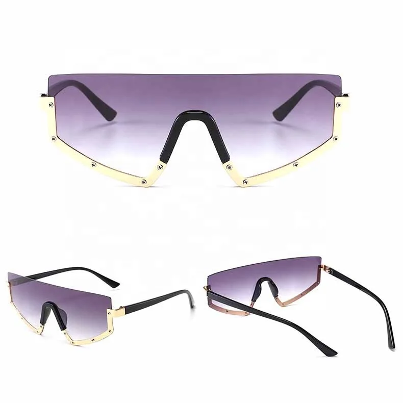 

Hot selling Eyewear Fashion 2020 Semi Rimless Oversized Sun Glasses Half Rim Shield One Piece Lens Women Sunglasses, Customized color