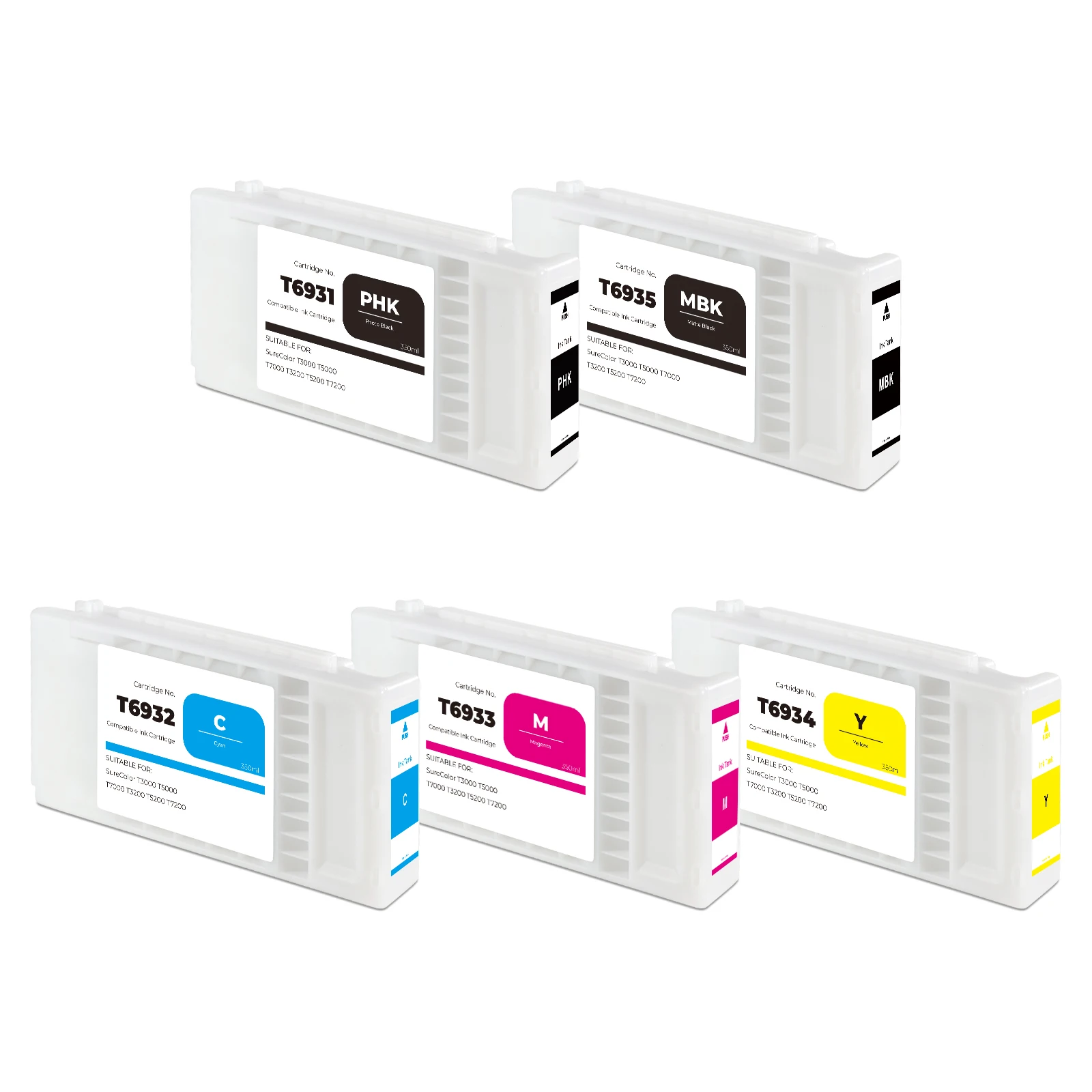 5 Colors 350ml T6931-T6935 Compatible Ink Cartridge for EPSON SureColor SC T3000 T5000 T7000 T693 Ink Cartridge