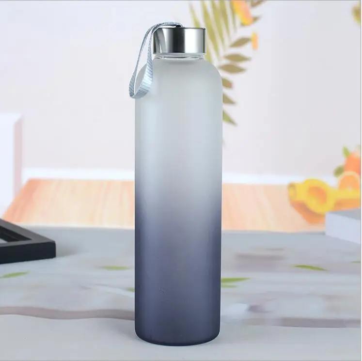 

550ML 1000ml Low MOQ Bottle Frosted Time Marker Borosilicate Glass Water Bottles With Bamboo Lid, Frosted color gradient color