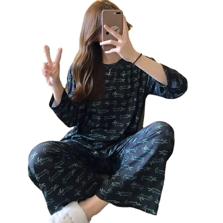 

Women autumn spring pajamas lady sleepwear long sleeves sets breathable girl pajamas sets cheap price hot sale plus size