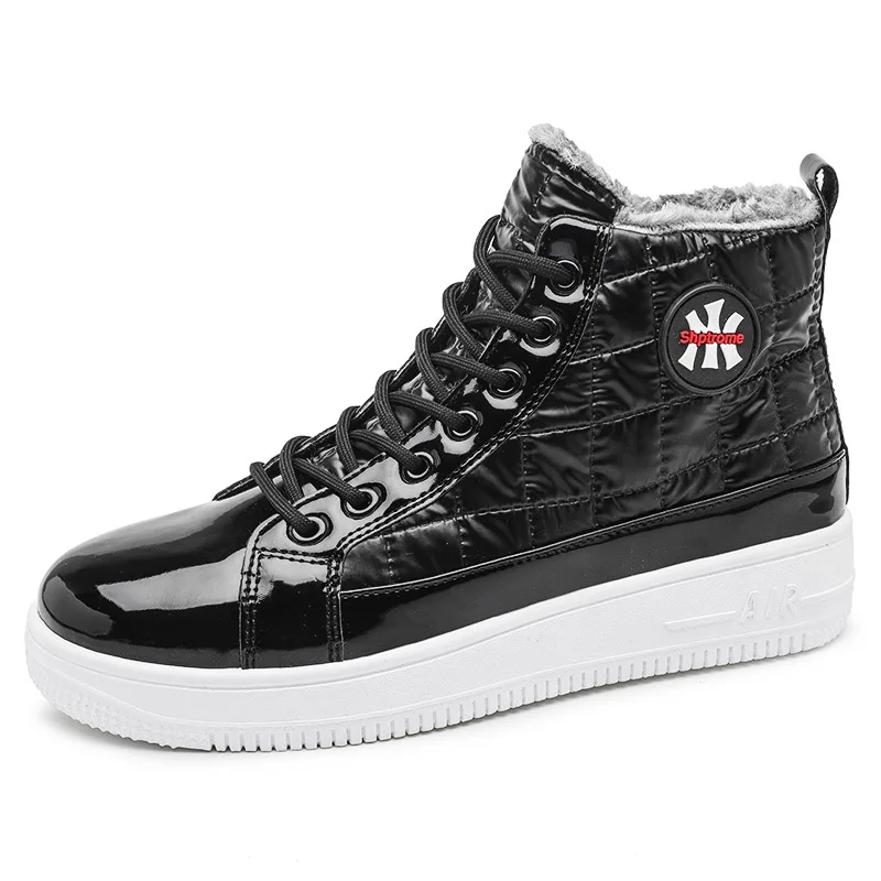 

Fashion Winter Autumn White Work Furry Black Man Shoes Warm Winter Men's Boots, White/black