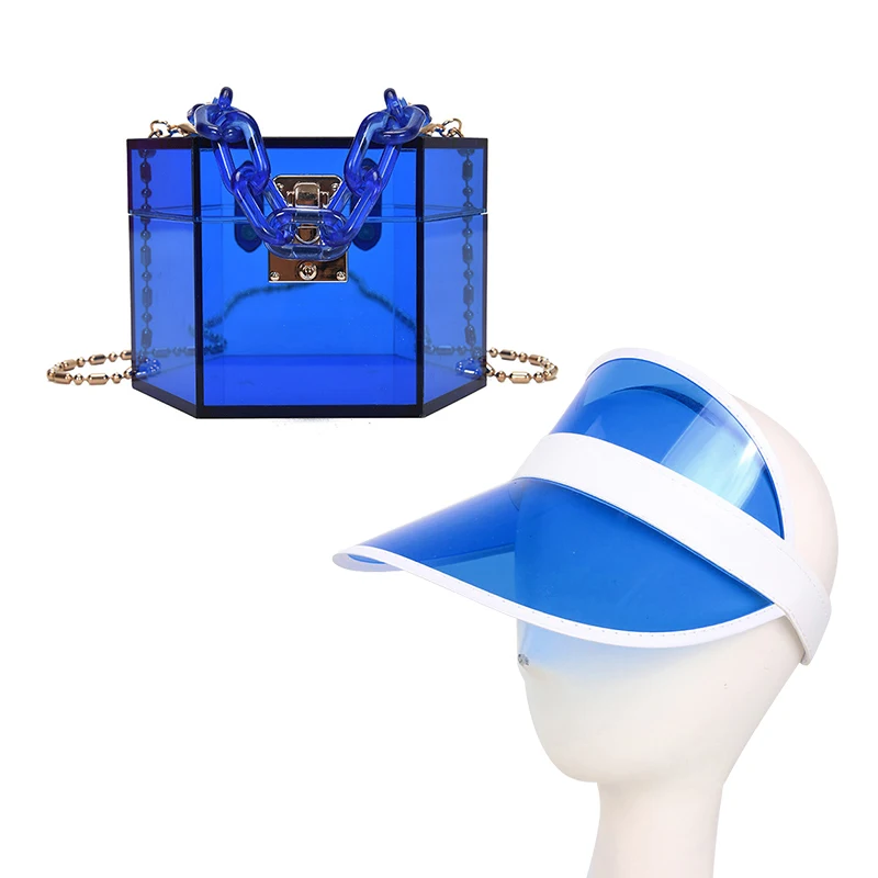 

Custom Logo Letter Print Women Bags Clear Box Clutch Bag and Clear Hats