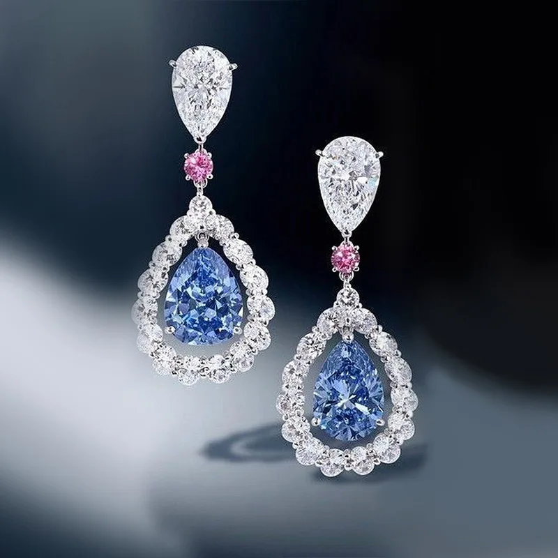 

CAOSHI Fashion Blue Zircon Crystal Bridal Earring Wedding Silver Color Jewelry Drop Pear Zircon Earrings