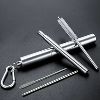 

Hot sale Portable reusable stainless steel metal collapsible telescopic drinking straw with Aluminum Case And Cleaning Brush
