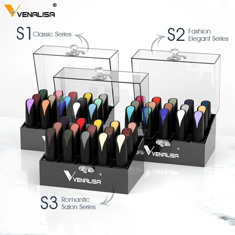 

VENALISA New Series Nail Gel Kit 45 Colors Base Matt Top Coat Gift BOX OEM ODM Factory Price 15ml Soak Off Glitter Colors, 15pcs per kit