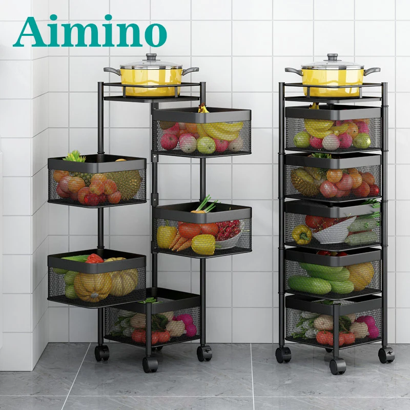 

AIMINO RTS square Floor Type 2/3/4/5 Rotating Fruit Organization Kitchen Vegetable Storage Baskets Kitchen Storage Rack