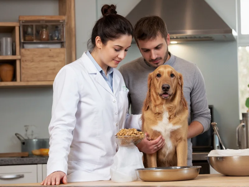 Veterinarian reviewing dog food recipe with client