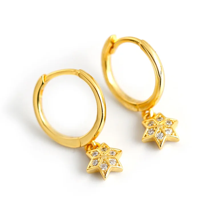

Korean women jewelry gold plated 18k 925 sterling silver earing thick huggie cubic zircon stone chunky drop hoops earrings