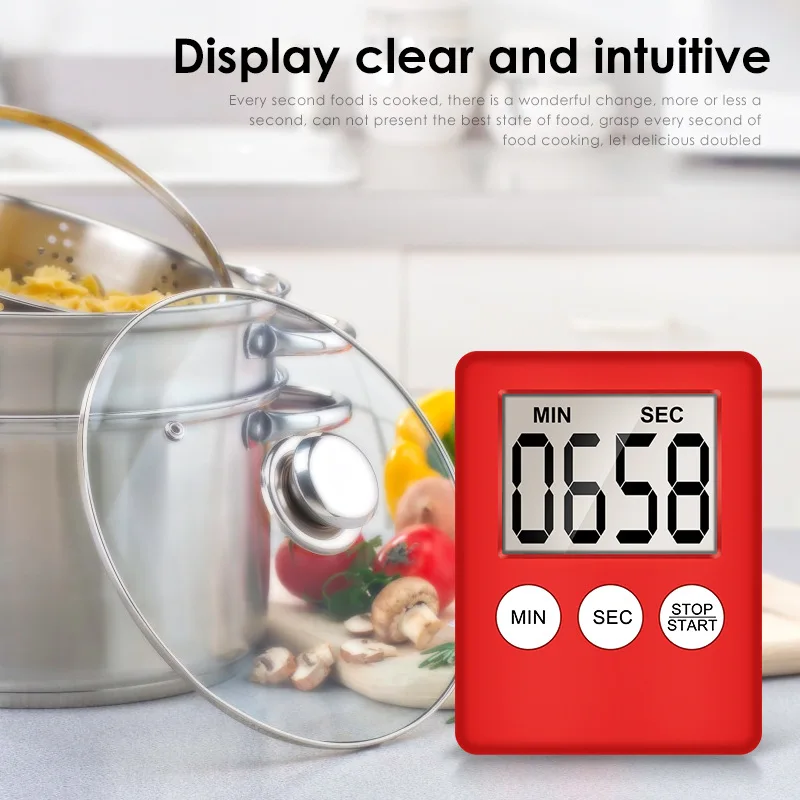 
ABS Magnetic LCD Digital Kitchen Countdown Timer Alarm with Stand White Kitchen Timer Practical Cooking Timer Alarm Clock 