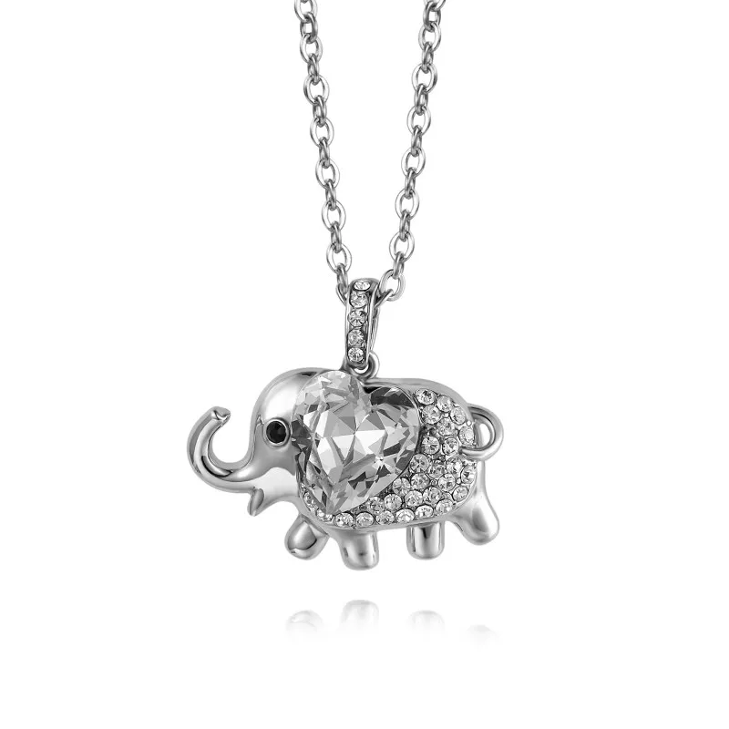

KN7B Lucky Cartoon Personalized Zirconia Necklace Silver Chain Jewlery Cute Charm Elephant Necklace Women, Silver color