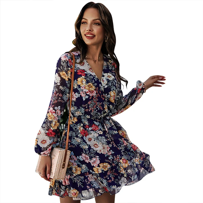 

Fashion Summer Chiffon Long Sleeve Floral Casual Dresses