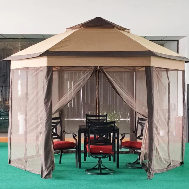 

Luxury Outdoor Patios Garden Backyard Wedding Hexagonal Gazebo Canopy With Mosquito Netting