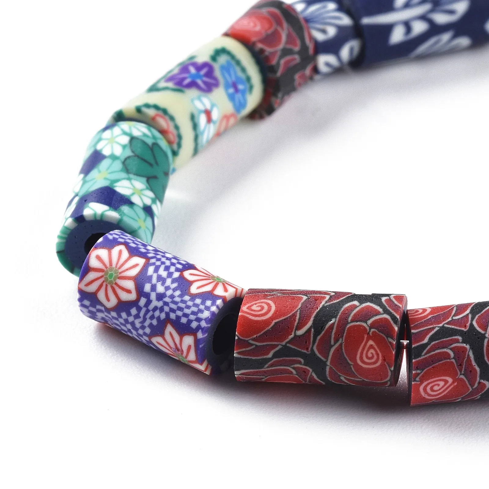 

Pandahall Column Colorful Handmade Flower Printed Polymer Clay Beads