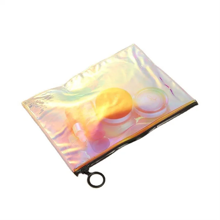 

Customized Transparent Clear Plastic Cosmetic Zipper Bag Clear Holographic swimwear bikini Makeup Ziplock Bags, Customized color