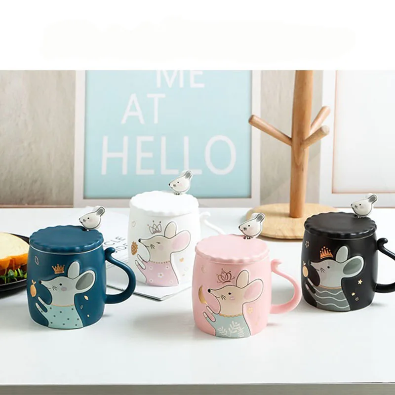 

promotion gift cartoon cute embossed mouse cup ceramic mug, White,black