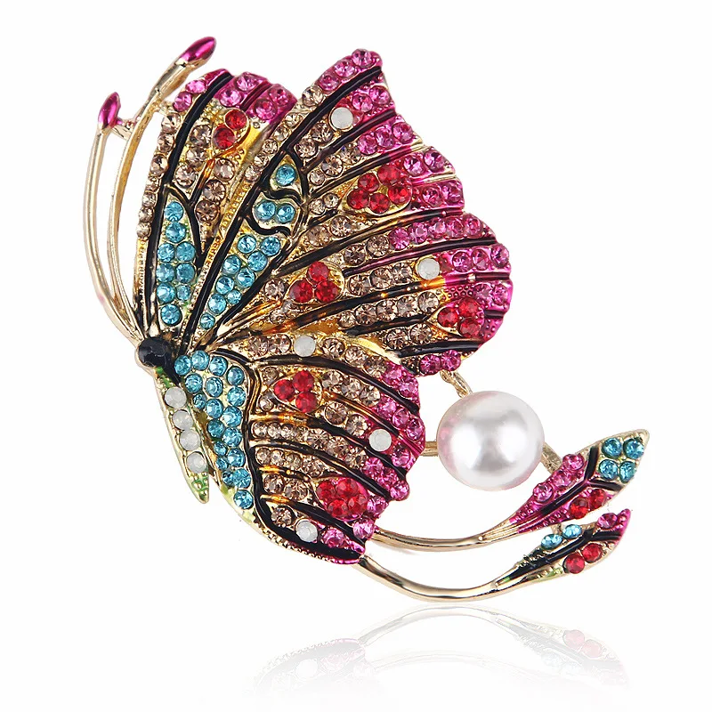 

New double-color Butterfly Brooch drip oil enamel alloy pearl Brooch exquisite temperament insect brooch accessories factory