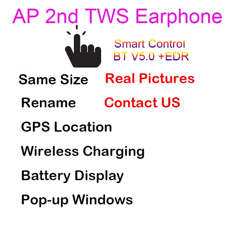 

TWS 2 Generation Positioning Rename Change Wireless Earphones Smart Sensor Wireless BT5.0 Headphones Wireless Charging Headset