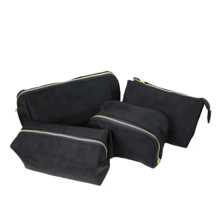 

classic custom pattern zipper blank nylon material polyester make up bag logo 2 in 1 black makeup set cosmetic bag