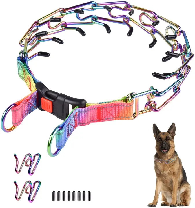 

Multicolor Prong Collars for Dogs Choke Collar Stainless Steel Adjustable with Comfort Rubber Tips Safe and Effective, Black, customized