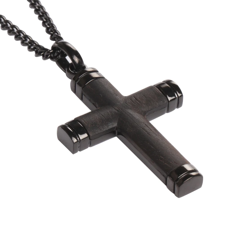 

Men's Stainless Steel Black Ebony Wood Cross Pendant with Matching Chain