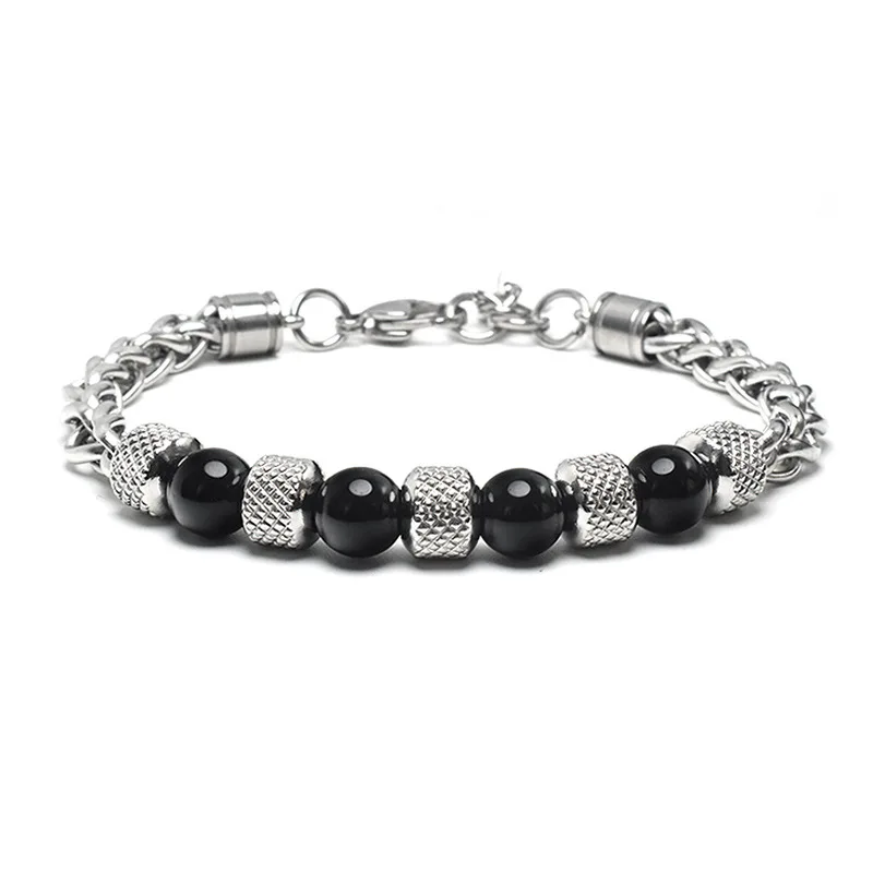 

Newest Fashion Men Jewelry Natural Stone Men's Beaded Bracelet Natural Stone Stainless Steel Chain Bracelet