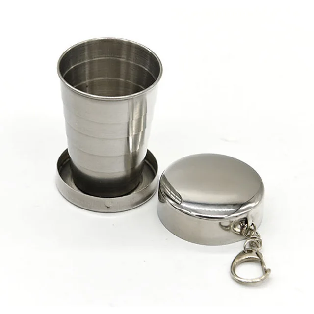 

Outdoor Portable stainless steel folding travel cup telescopic folding cup with key chain, Silver
