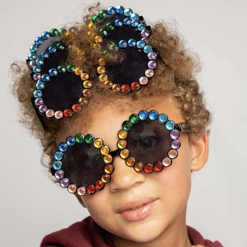

2021 new styling european american girl kids fashion sunglasses colorful round bling diamond brand sun glasses kids sunglasses