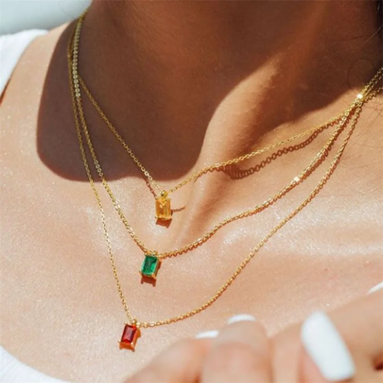 

Design Sense Square Copper Plated 18K Dubai Gold Color Zircon Choker Women Emerald Color Necklace Jewelry, Picture