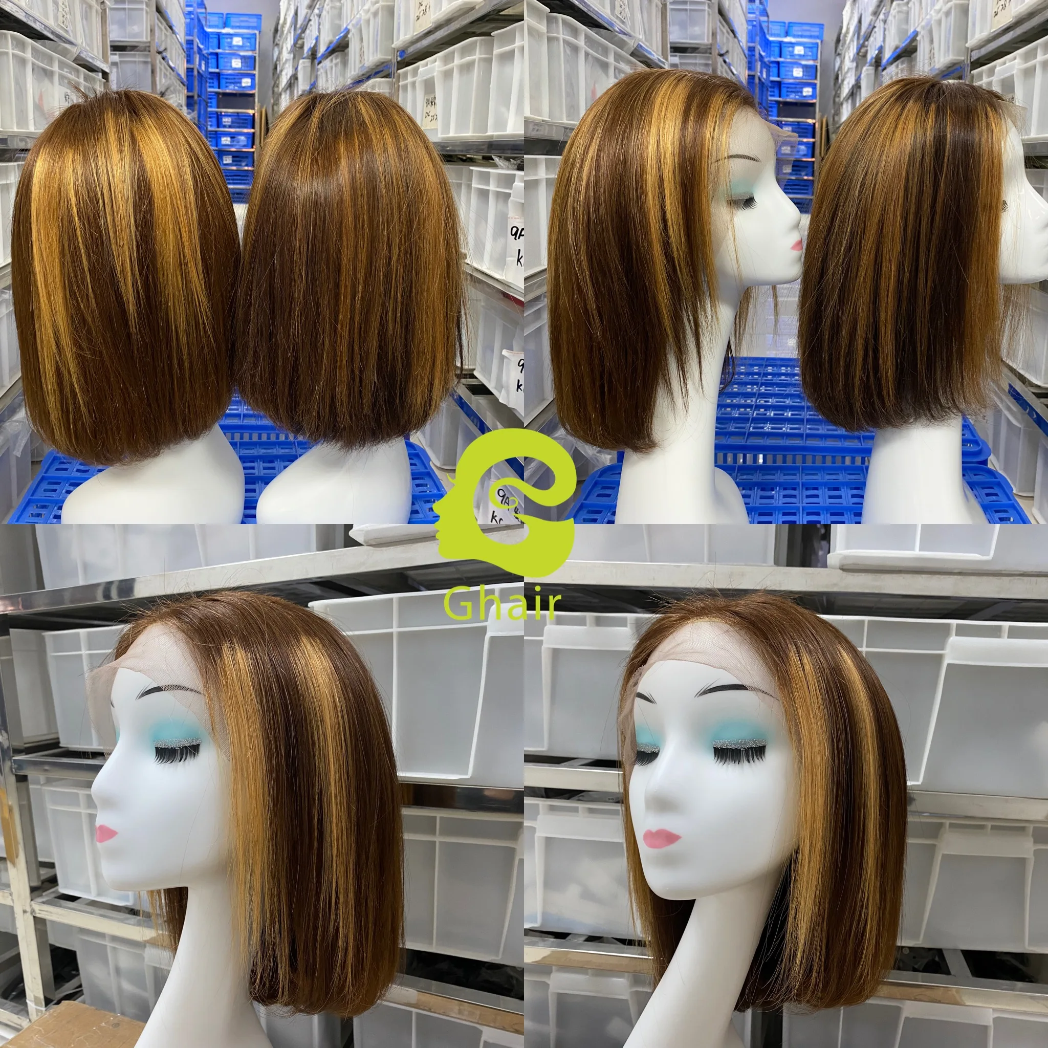

Wholesale 12 14 inch Bob Ombre Brown Highlight HD Lace Frontal 5x5 HD lace closure Wig With Preplucked Virgin Human Hair