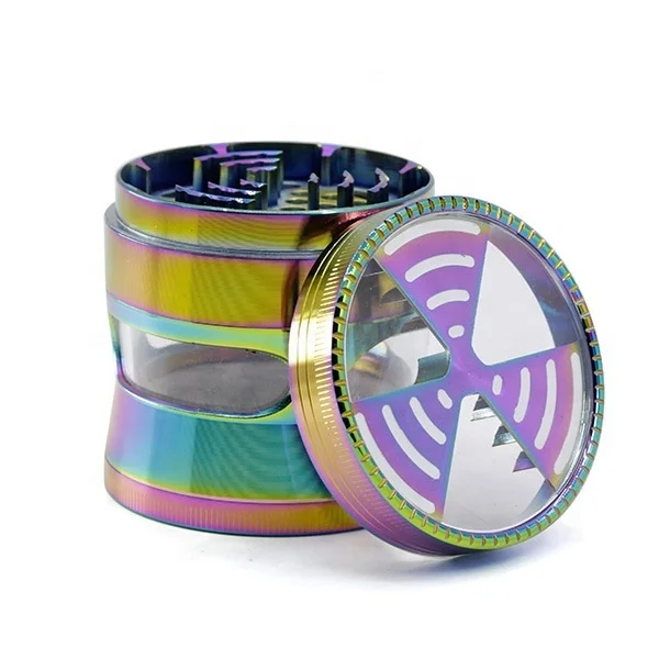 

Signal Tooth Plane Design Diameter  Zinc Alloy 4 Part Colorful Dry Herb Grinder Side Window, Picture
