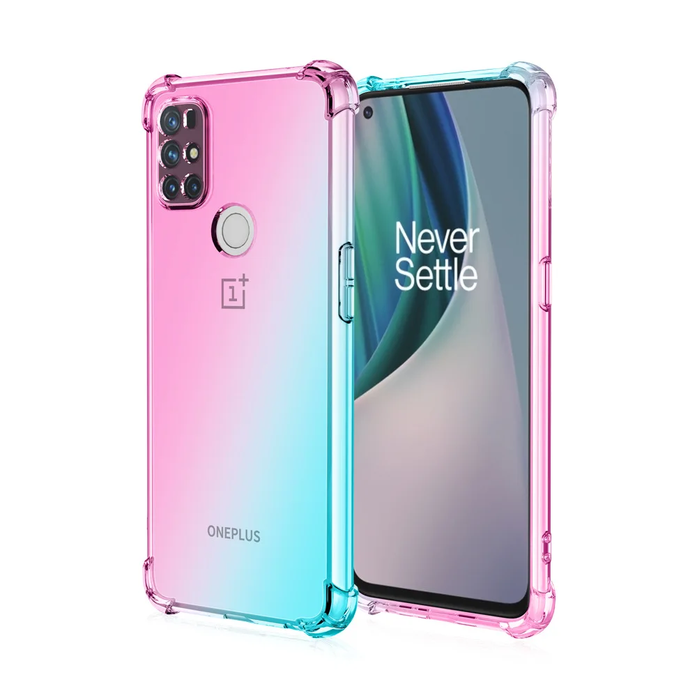 

Shockproof Gradient Colorful Soft TPU Phone Case For Oneplus 7T pro 8 7 Nord 2 8T/9R N10 5G N100 9 CE N200 Clear Back Cover, 6 colors