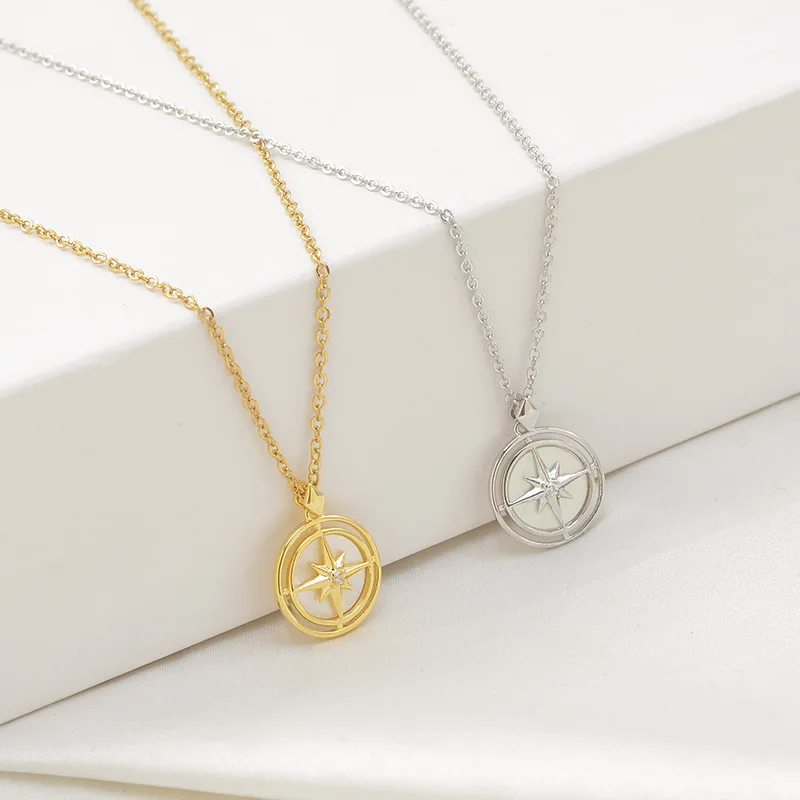 

Retro Design Sense Women's Necklace Stainless Steel Natural Stone Shell Star Pendant