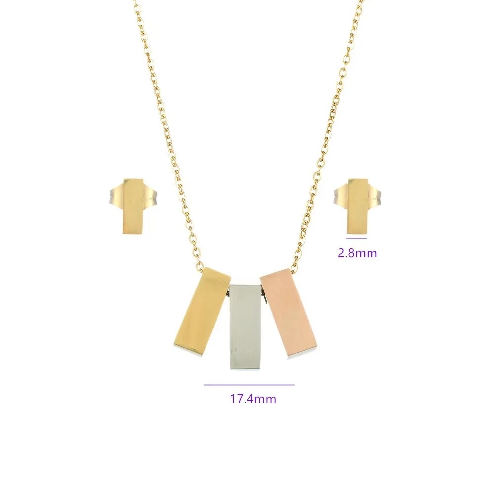 

Qings Fashion Stainless Steel 18k Gold Plated waterproof square customised necklaces set