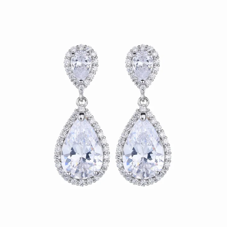 

jialin jewelry crystals luxury fashionable wedding tear drop dangle jewelry women fashion wedding earrings