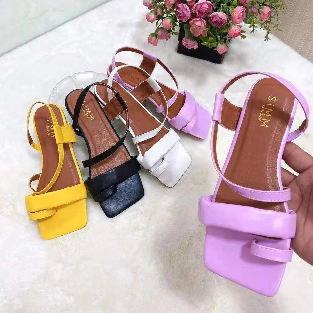 

2021 new trendy square toe flip flops sandals for women and ladies summer chic flat shoes streetwear, 4color as picture