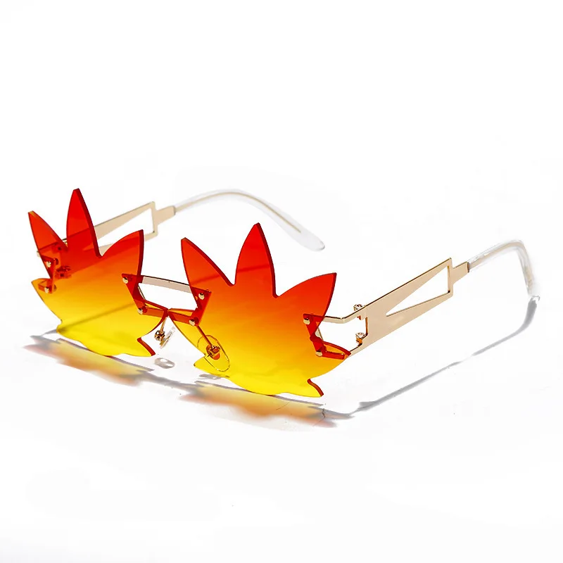 

Maple leaf fashion sunglasses newest 2020 cute rimless shades custom designer luxury metal Flame sun glasses women 7116, Mix color