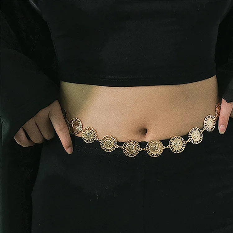 

Punk Simple Single Layer Retro Creative Personality Geometric Relief Waist Chain Gold Plated Waist Chain Sexy