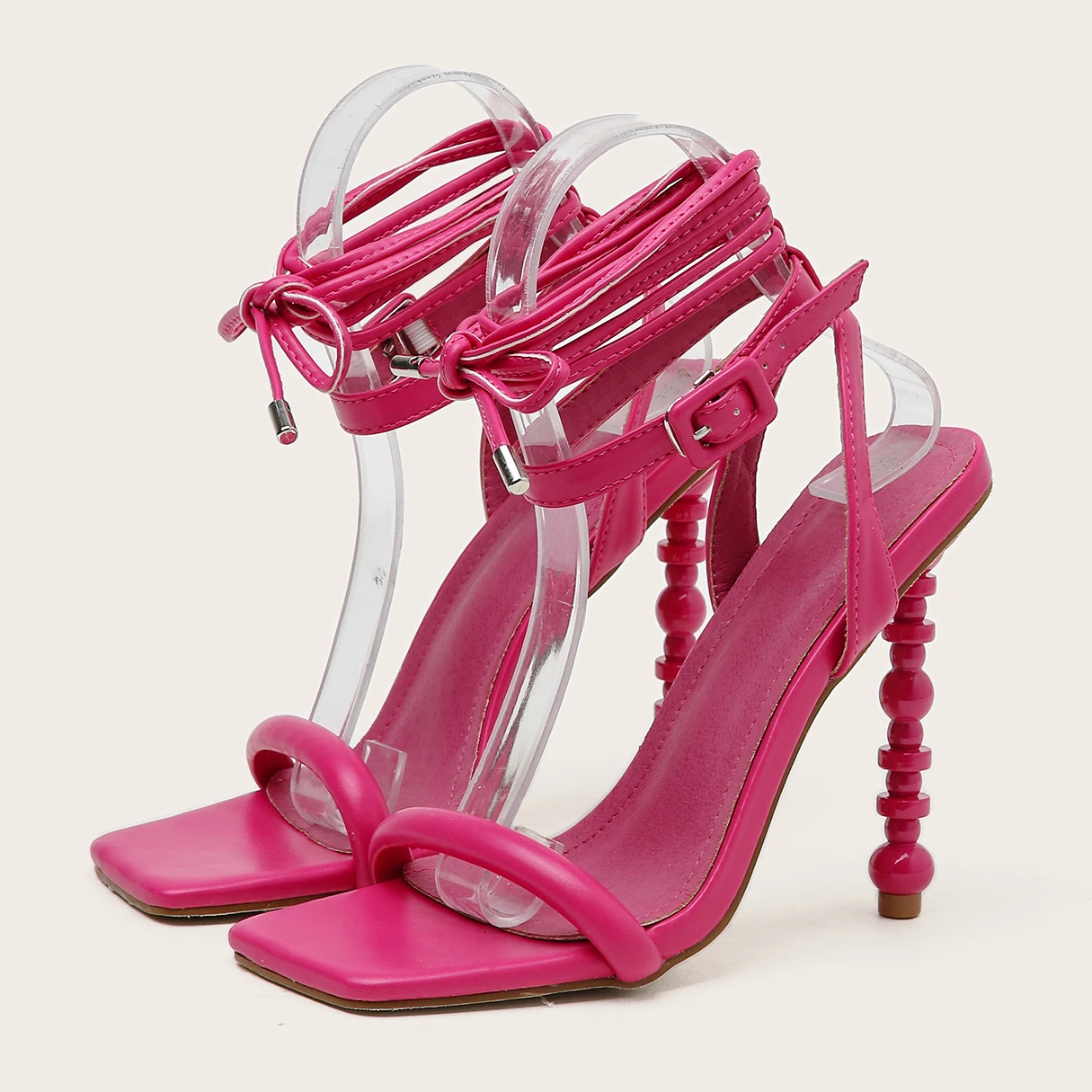 

2022 net red high-heeled sexy female sandals square head bandage chain strap stiletto sandals