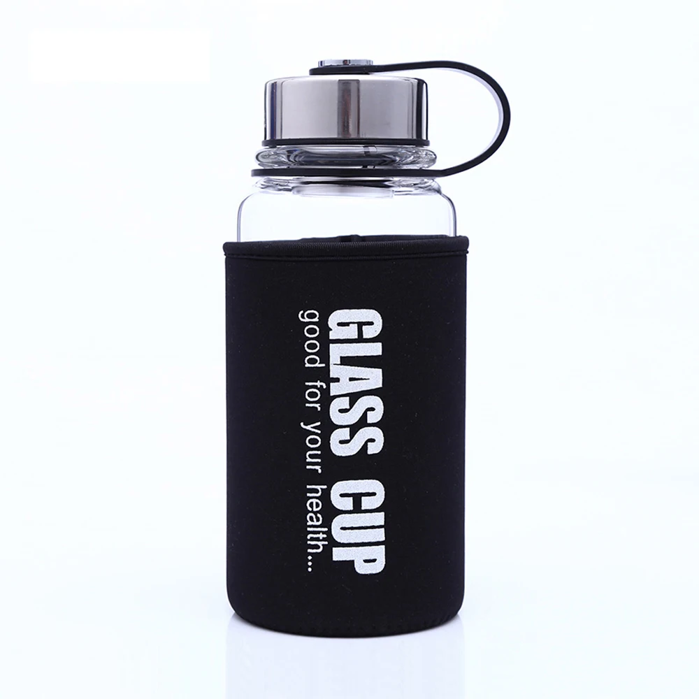 

New style 750 ml glass tea water bottle with custom sleeve, Gradient color