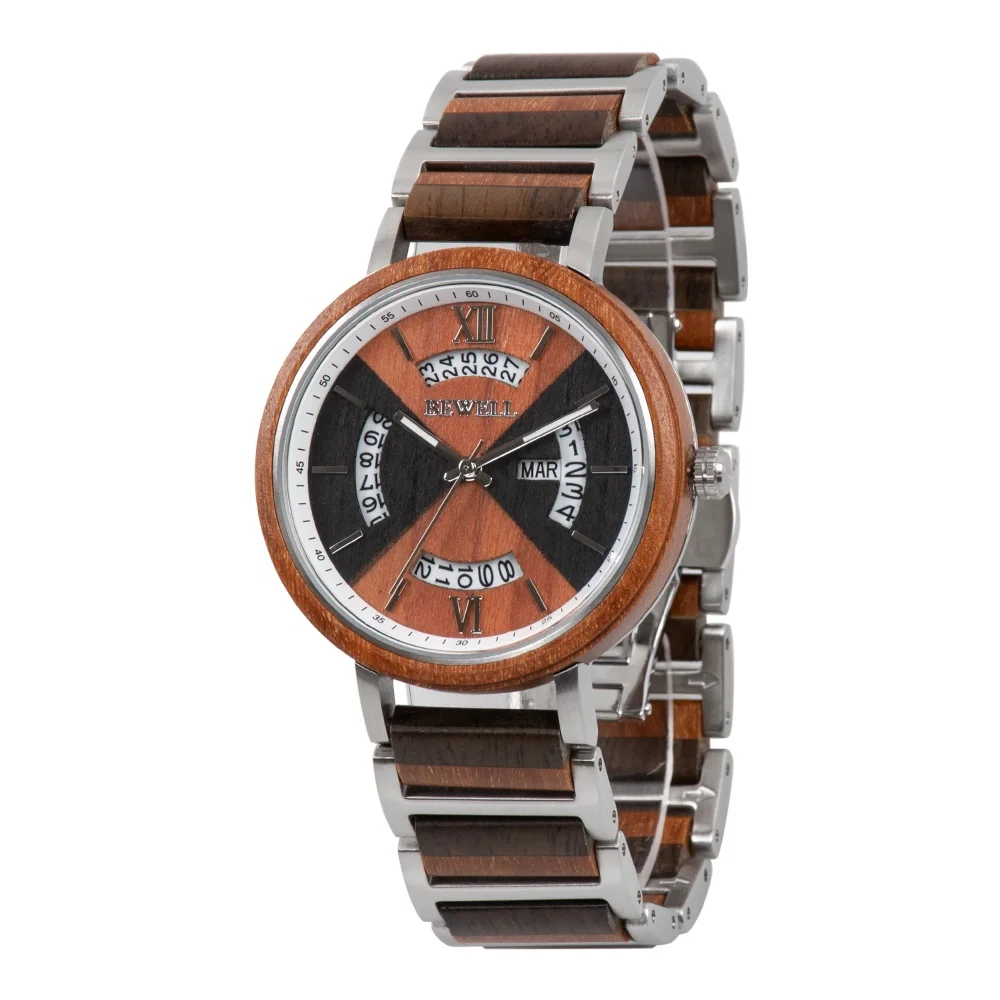 

2020 Wood Watch With Stainless Steel Water Resistant Men Wooden Wristwatch, Multi wood color