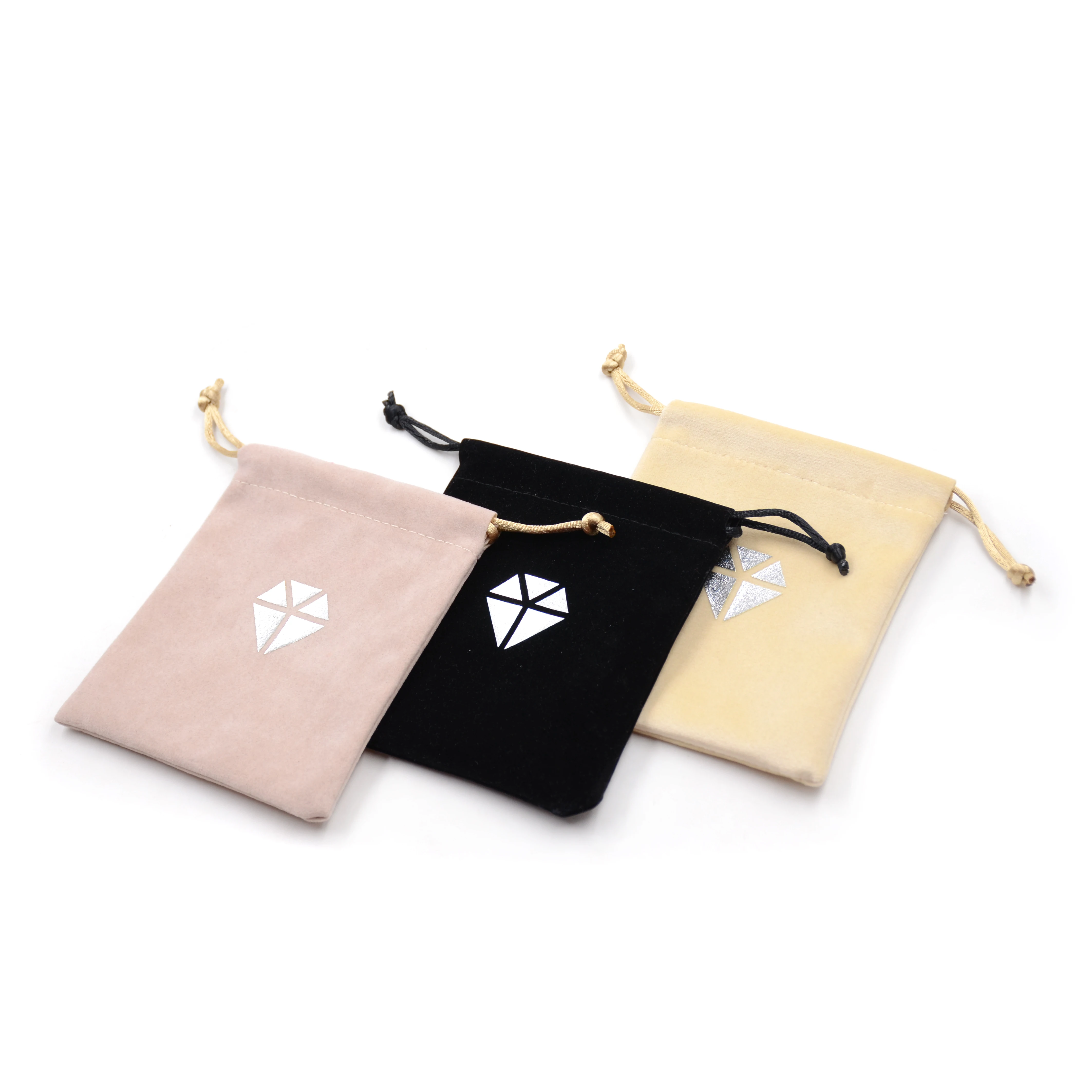 

Small Custom Logo Quality Two Side Drawstring Jewelry Bags, Black, blue, green, grey, pink, white, yellow, etc