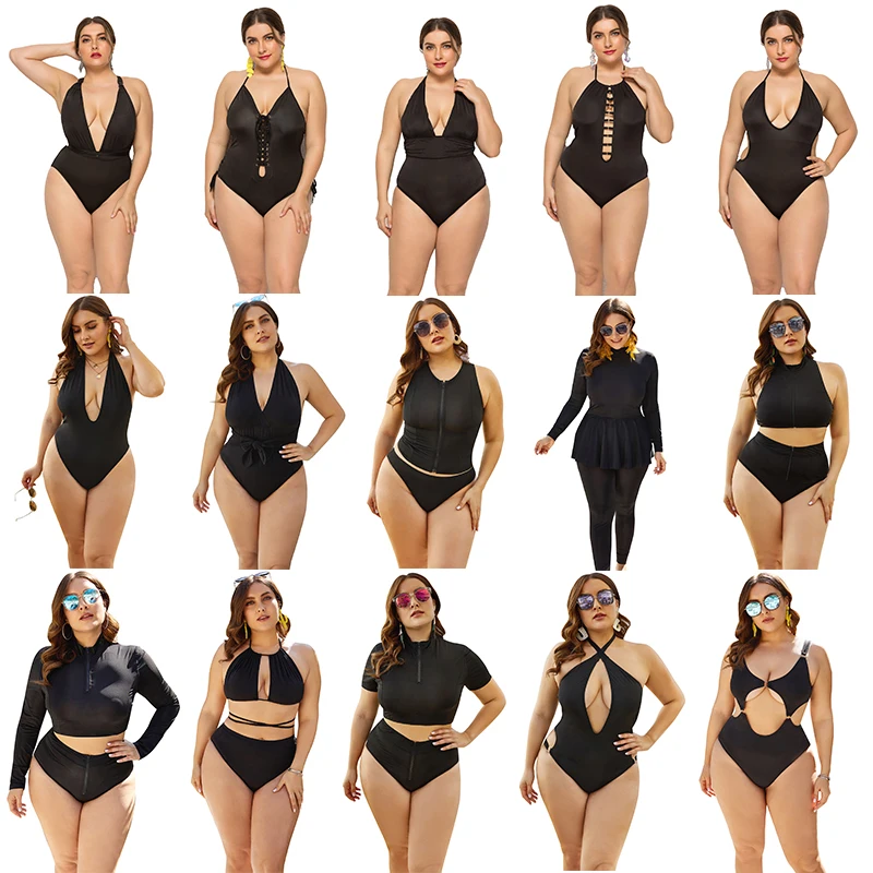 

2021 wholesale new black plus size swimsuit designer bikini women ladies one two piece swim suit cover up plus size swimwear