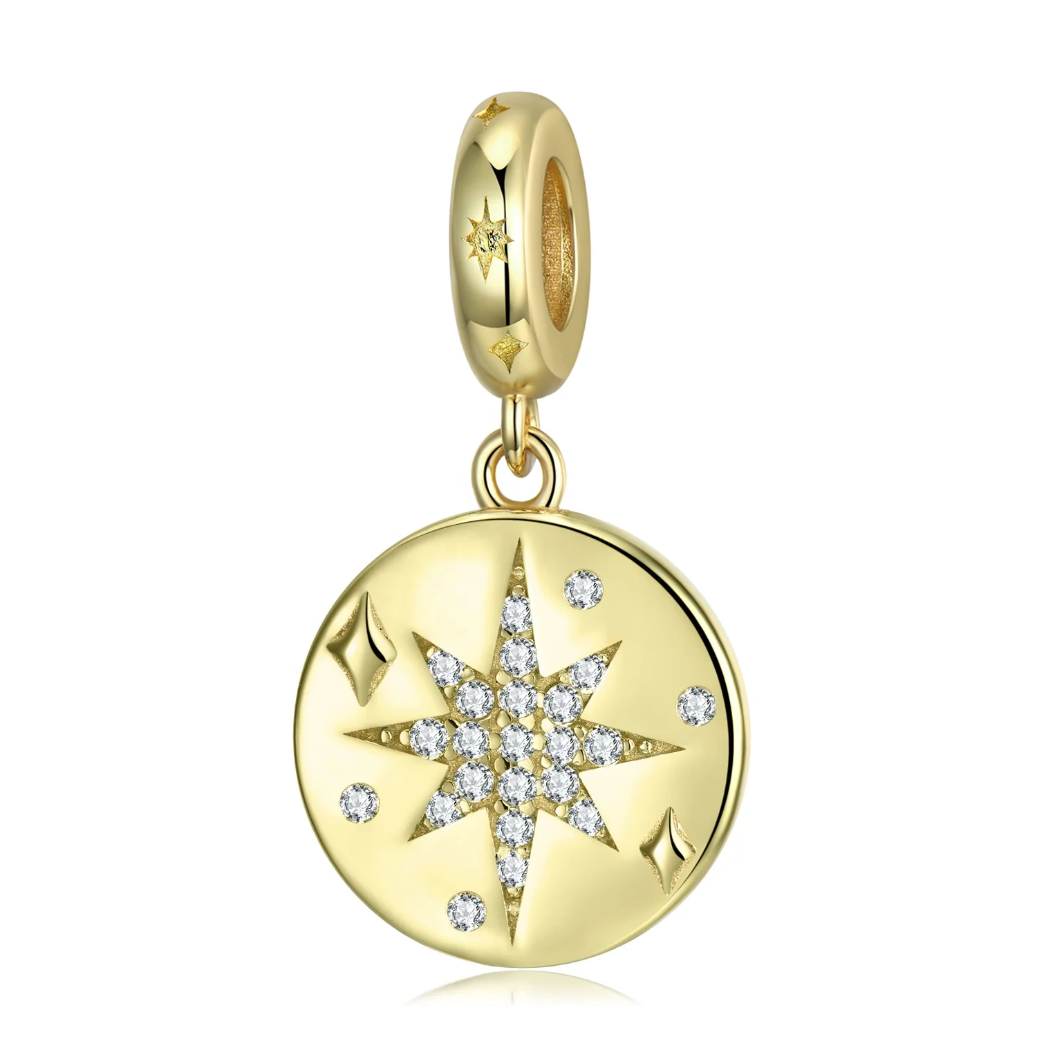 

Eight-pointed Star Pattern Gold Plated Pendant 925 Sterling Silver with CZ for Women charm bead jewelry Bracelet Wholesale