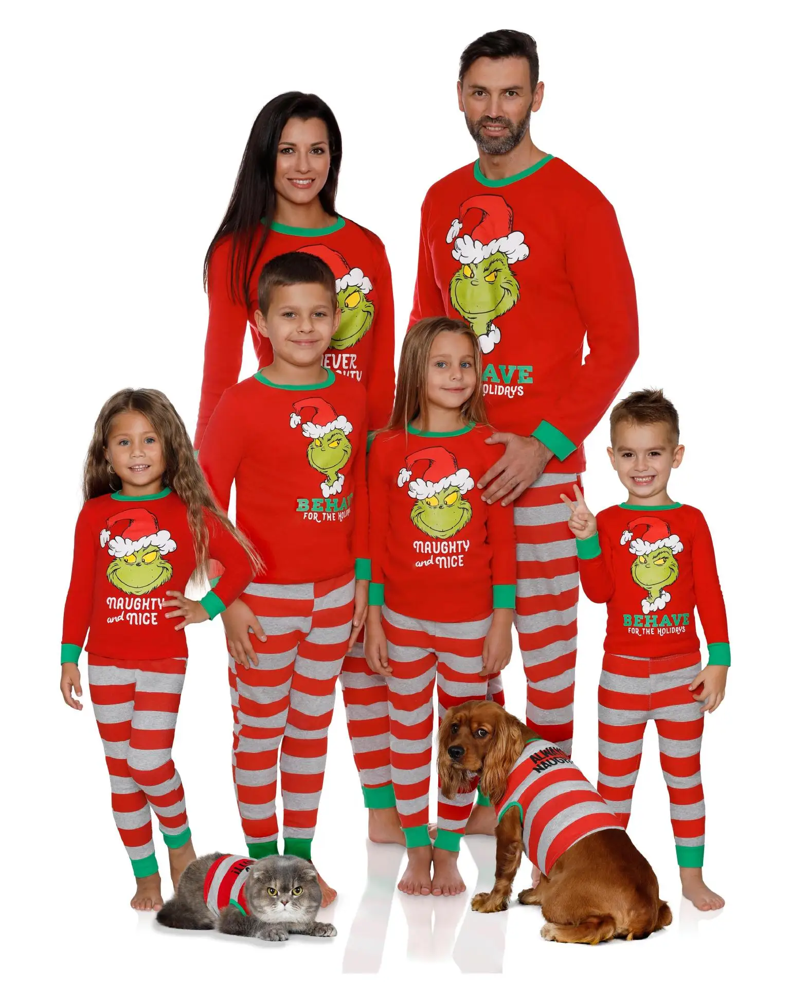 

New Fashion Matching Family Pajamas Sets Christmas PJ's with Letter and Plaid Printed Long Sleeve Tee and Pants Lounge, Picture show