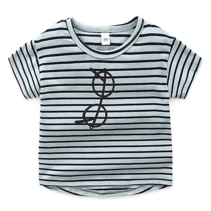 

2021 Baby Clothes Kid Boys T-shirt Short-sleeved Children's Summer New Clothing Fashion Stripe Glasses Printing Tops