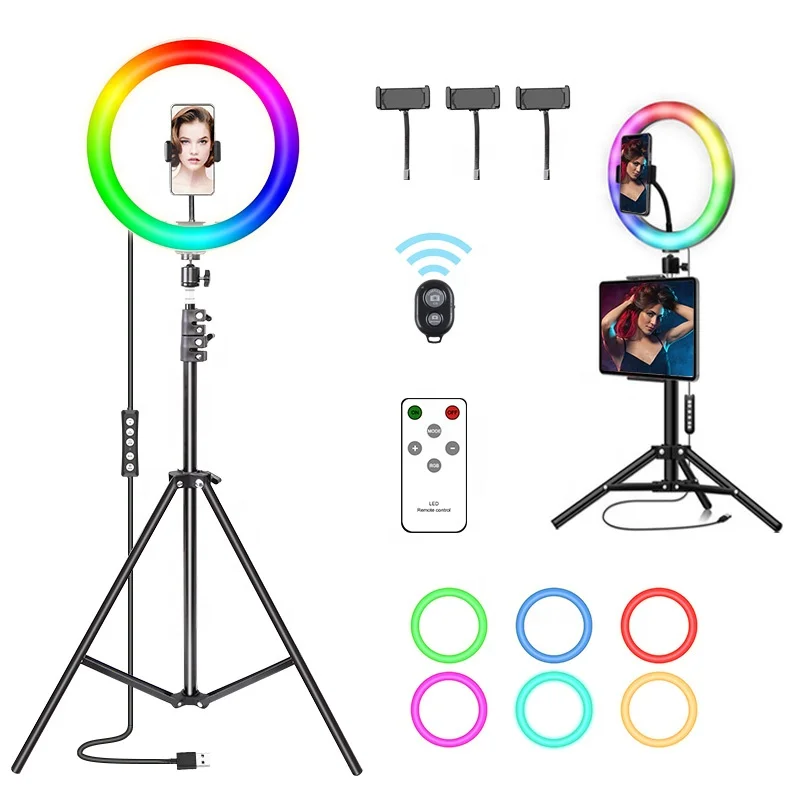 

12inch RGB Beauty Makeup Light with Cell Phone Holder Tripod Stand 210cm Selfie Ring Light Led Circle Light