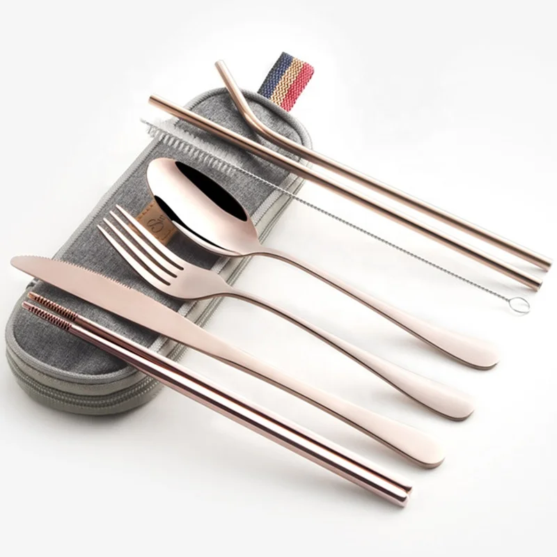 Eco-friendly stainless steel portable cutlery set spoon fork set with case for outdoor/office